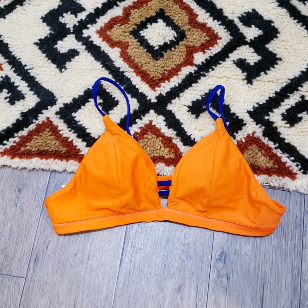 Boutique Orange Plunge Strappy Bikini Top L